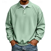 preiswerte Klassisches Poloshirt für Herren-Herren Polo Poloshirts Lässig Straße Revers Langarm Basic Modern Einfach Knöpfe Frühling Herbst Normale Passform Blau Schwarz Weiß Hellgrün Rote Marineblau Polo