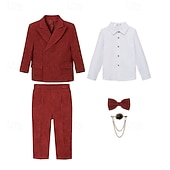 abordables Trajes y Atuendos de Portador de Anillos-Traje de portador de anillos de 5 piezas, blazer para niños &amp; pantalones  &amp;camisas &amp;Traje formal para niño, estilo casual, para exteriores, para fiestas, a la moda, básico, color liso, con bolsillos y