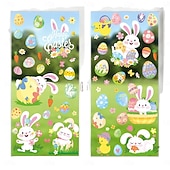 billige påske-9 ark påskeklistremerker til vinduer, søt statisk klistremerke med kanin og egg til vinduer og glassutstillinger