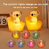 cheap Nursery Night Lights-7-Color Gradient Koala Soft Silicone Patting Light Usb Charging Nightlight Timer Christmas New Year Festival Birthday Gift Bedroom Atmosphere Light