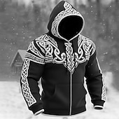 economico Pattern 3D-Per uomo Illusione ottica Stampa 3D Celti Felpa con Cappuccio Giacca di pelle Felpa Vichingo Fantasia Stampa su tutta la superficie Manica Lunga Con cerniera Abbigliamento casual alla moda Vacanza