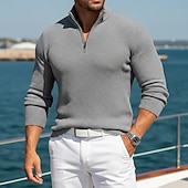 voordelige Heren Klassieke Polo-Voor heren Wafel Poloshirts Met Textuur Casual Buiten Kwart ritssluiting Lange mouw Modieus Modern Effen Kleur Effen Gebreid Herfst winter Zomer Lente Strak Donker Bruin Wit Wijn Marineblauw