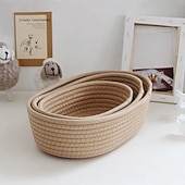 economico Portagioie e porta trucchi-eleganti cestini ovali in tessuto intrecciato con corda - organizer da scrivania pieghevoli e decorativi per cosmetici e snack &amp;chiavi con elegante design a forma di barca, senza stampa, facile