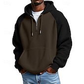 voordelige basic hoodies voor heren-Voor heren Trui met capuchon Wafel Hoodies Stoppen Hoodie met kwartrits Zwart Leger Groen Rood Marineblauw Bruin Capuchon Kleurenblok Lapwerk Zak Casual Dagelijks Sport &amp; Outdoor Streetwear