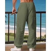 halpa Loma-Miesten Pellavahousut Housut Kesähousut Roikkuvat housut Rantahousut Kurenauha Joustava vyötärö Yhtenäinen väri Mukavuus Hengittävä Päivittäin ulko- Hiekkaranta Loma Muoti Musta Valkoinen