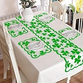 cheap St. Patrick's Day-5PCS St. Patrick's Day Table Placemats &amp; Table Runner Set, Green Shamrock Lace Embroidery, Feather-Free, No Power Needed, Multi-Holiday Decor