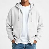 billiga bashuvtröjor för män-Herr Huvtröja Huvtröja med dragkedja Våffla hoodies Ljusgrå Huva Slät Dragkedja Strukturerad Ledigt Dagligen Sport &amp; Utomhus Streetwear Häftig Sportkläder Vår &amp; Höst Kläder Pull Tröjor Långärmad Lös