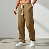 cheap Straight Leg-Men's Waffle Sweatpants Trousers Baggy Pants Straight Leg Sweatpants Drawstring Elastic Waist Solid Color Comfort Full Length Daily Outdoor Streetwear Vacation Fashion Black White Micro-elastic