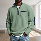 billige Vaffelstrikket T-skjorte-Herre Vaffel T-skjorte T skjorte Vaffel Henley-skjorte Herreskjorter med albuelapper Langermet Høyhalset Halv glidelås Høst vinter Helfarge Lapper Tradisjonell / vintage Fritid Lapper Fargeblokk