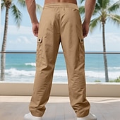 baratos Calças Cargo-Homens Calças Cargo Calças Calças largas Com Cordão Cintura elástica Bolso multi Tecido A Prova de Vento Conforto Diário Ao ar livre Feriado Roupa de rua à moda Preto Verde Tropa