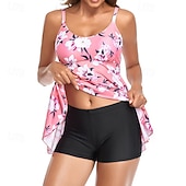 abordables Surfing Tankinis &amp; Bikinis-Mujer Traje de baño con estampado floral Traje de baño Tankini Floral Tropical Control de barriga Elástico Sin Mangas Bañadores Surf Playa Vocación Verano