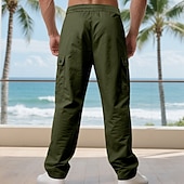 baratos Calças Cargo-Homens Calças Cargo Calças Calças largas Com Cordão Cintura elástica Bolso multi Tecido A Prova de Vento Conforto Diário Ao ar livre Feriado Roupa de rua à moda Preto Verde Tropa