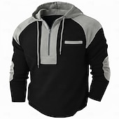 preiswerte T-Shirt mit Waffelstrick-Herren Waffel T-Shirt T Shirt Waffel-Henley-Hemd Herrenhemden mit Ellbogenflicken Langarm Mit Kapuze Zur Seite fahren Halber Reißverschluss Herbst Herbst Winter Einfarbig Farbblock Sportlich