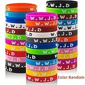 お買い得  贈り物-20個のWWJD「イエスならどうするだろう」ブレスレット - イエスのイメージとWWJDのイニシャルがインスピレーションと高揚感を与えるキリスト教の宗教的なシリコンリストバンド - 教会のグループ活動やパーティーのギフトに最適