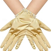 baratos Luvas-Terilene Até o Pulso Luva Elegante / à moda Com Perola Imitação / Cor Pura Luvas de Festa / Casamento