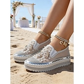voordelige Vrouwen-Met parels versierde bruidssneakers voor dames - elegante instapschoenen met strass steentjes voor strandbruiden