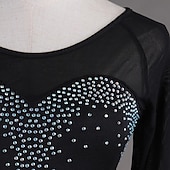 cheap Competition Dress-Women's Black Rhinestone Latin Dance Dress - Long Sleeve Mesh Ruffled Asymmetrical Ballroom Performance Dress