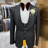 baratos Ternos de casamento-Masculino Smoking Ternos de festa casamento na praia Casamento na primavera Preto Branco Primavera Verão Terno Lapela Xale Festa Negócio Cor Sólida Moderno Conjunto de 3 peças Comum 1 Botão