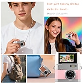 billiga Kamera, Fotografi &amp; Video-Ny tumstor flip-skärm mini kamera retro digital kamera mini med snodd 180 flip-skärm videoläge multi-stil skönhetsfilter Valentinsdagpresent