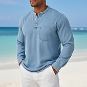 economico magliette di base-Per uomo Maglia Henley Camicia 100% cotone lavaggio acido Manica Lunga Henley Primavera Autunno Tutte le stagioni Tinta unica Vintage Retrò Vintage Casual Stile Vintage Tinto in capo Lavato Casuale