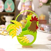 voordelige Pasen-Set van 3 vilten opbergmandjes met paashaasjes en kleurrijke hanen, handzame draagtassen met cartoonfiguren, paas snoepbakken voor feestelijke decoratie, lente opbergspullen voor kinderen en