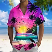 preiswerte Tropische Pflanzen-Herren Kokospalme Ozean Tropische Pflanzen Sommer Hawaiihemd Knopfhemd Alohahemd Kurzarm Hawaiianisch Lässig Urlaub Sommer Frühling Umlegekragen 3D-Druck Hemden mit Kragen Eine Tasche vorne Blau