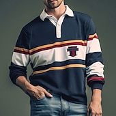 tanie Męska koszulka polo do rugby-Męskie Naszywka Polo do rugby Długi rękaw Koszulki polo Suwak Codzienny Na zewnątrz Streetwear Codzienne 3D Nadruk Jesień i zima Czerwony Granatowy Ciemnoniebieski