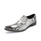 cheap Premium Leather Loafers-Men's White Snake Print Slip-On Shoes with Metal Accents – Stylish Formal Shoes for Evening Wear and Fashion-Forward Occasions