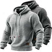 abordables sudaderas basicas hombre-Hombre Sudadera Sudadera con capucha y diseño de gofres Pull-over Blanco+Gris Oscuro Con Capucha Plano Bolsillo canguro Con Texturas Casual Diario Deporte Ropa de calle Fresco Ropa deportiva Otoño