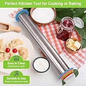voordelige Keukengerei &amp; Gadgets-Deegroller met verstelbare dikte en mat, roestvrijstalen deegroller met maatverdeling, verstelbare dikte voor het bakken, inclusief mat en deegset voor gemakkelijk uitrollen.