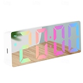 Недорогие Декоративные огни-цифровые часы, светодиодные зеркальные часы, большой зеркальный таймер с дисплеем, бесшумные светящиеся будильники с отображением даты и температуры, современный декор для дома, настольные украшения