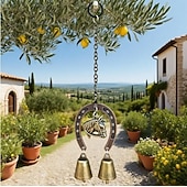 cheap Wall Sculptures-A Lucky Horseshoe Owl Wind Chime, Outdoor Iron Art Love Wind Chime, Vintage Horseshoe Design, Valentine's Day Iron Nail Wind Chime Home Decoration for Good Luck in Love, Perfect Garden Ornament
