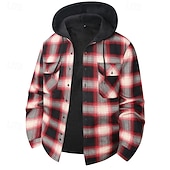 Недорогие Повседневные куртки-Муж. Зимнее пальто Флисовая жилетка Повседневная куртка Повседневные на открытом воздухе Сохраняет тепло Карман Осень Зима В клетку Уличный стиль Повседневные Капюшон Обычная