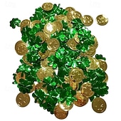  St Patricks Day Table Decorations, 100 Pcs Plastic Good Luck Coins and 1 Oz Shamrock Clover Confetti Table Sprinkles for Irish St Patricks Party Decoration Favors Supplies