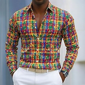 billiga Mans satin skjorta-herrskjorta med mardi gras-motiv – färgglad festivalfeststil