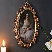 رخيصةأون التماثيل-إطار صور جداري مزخرف بنقوش ذهبية على الطراز الأوروبي القديم، مصنوع من مادة الراتنج، مناسب لعرض الصور العائلية وجلسات التصوير.