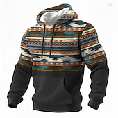 economico Hoodie Etnici Vintage-Per uomo Geometrico Azteco Tribale Felpa con Cappuccio Felpa Etnico Vintage Retrò Manica Lunga Girocollo All'aperto Abbigliamento casual alla moda Blu Marrone Verde Coulisse Autunno Inverno