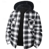 Недорогие Повседневные куртки-Муж. Зимнее пальто Флисовая жилетка Повседневная куртка Повседневные на открытом воздухе Сохраняет тепло Карман Осень Зима В клетку Уличный стиль Повседневные Капюшон Обычная