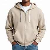 billiga bashuvtröjor för män-Herr Huvtröja Huvtröja med dragkedja Våffla hoodies Ljusgrå Huva Slät Dragkedja Strukturerad Ledigt Dagligen Sport &amp; Utomhus Streetwear Häftig Sportkläder Vår &amp; Höst Kläder Pull Tröjor Långärmad Lös