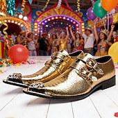 preiswerte Männer Schuhe-Herren Mardi Gras Gold Schlangen-Druck Doppel-Schnalle Loafer – Luxus 100% Premium Rindsleder Schuhe mit glänzendem Gold-Finish Perfekt für Karneval festliche Partys und besondere Anlässe