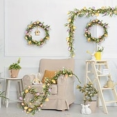 abordables Pâques-Guirlande de 1,80 m d'œufs de Pâques artificiels colorés, guirlande rustique printanière avec œufs pastel &amp;Des accents floraux parfaits pour les fêtes &amp;centre de table, décoration de table, couronne