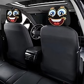 cheap Slipcovers-2pcs Cartoon Big-Eyed Face Printed Car Headrest Covers, Interior Decoration, Universal Fit, Washable, Easy to Install, Suitable for Long Trips Or Road Trips, Perfect Quirky Car Decoration