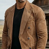 preiswerte Herren Klassische Blazer-Herren Blazer aus Wildlederimitat Blazerjacke Lässig Geschäft Arbeit Elegant Vintage Herbst Winter Polyester Einfarbig Doppelreihig Blazer Braun