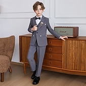 abordables Costumes et Tenues de Porteur d'Anneau-Costume de garçon d'honneur 6 pièces avec blazer &amp;gilet &amp; pantalon  &amp; chemise  &amp;Costume garçon avec cravate, élégant et décontracté, idéal pour les fêtes en extérieur. Couleur unie, noir, kaki, gris,