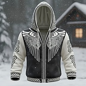 billige 3D mønster-Herre 3D Print Vinger Celtics Hattetrøje سترة Genser Viking 3D Fantasi Heldekkende trykk Langermet Glidelås Gateklær Feriereise Ut på byen Svart Hvit Glidelås Høst Vinter Designer S M L XL XXL XXXL