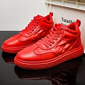 economico Sneakers Casual-sneakers alte rosse da uomo: design traspirante, eleganti e comode, perfette per lo sport, l'abbigliamento casual e le attività all'aperto