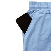 billiga Semester-Herr Linne Byxor Långbyxor Sommarbyxor Strandbyxor Snörning Elastisk midja Flera fickor Slät Lättvikt Andningsfunktion Fullängd Ledigt Dagligen Helgdag Semester Mode 다크 카키 Svart Microelastisk