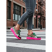 preiswerte Damen-Sneaker-Neonfarbene Sneaker mit Leopardenmuster für Damen – auffällige Plateau-Sneaker mit Zebrastreifen in kräftigen Farben – einzigartige, künstlerische Streetwear-Schuhe für urbane Festivals