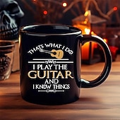 halpa Mukit ja kupit-hauska lahjamuki, sitä minä teen, soitan kitaraa ja tiedän asioita, musta keraaminen kahvimuki, humoristinen musiikin ystävän kuppi, lahja kitaristeille, muusikoille, bändin jäsenille ja rock-faneille