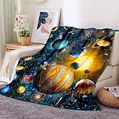 Недорогие Тонкие одеяла и пледы-Плед с изображением Солнечной системы, космических планет, Юпитера, Сатурна, Урана и Нептуна, мягкий флисовый плед для детской спальни, образовательный, научный декор.